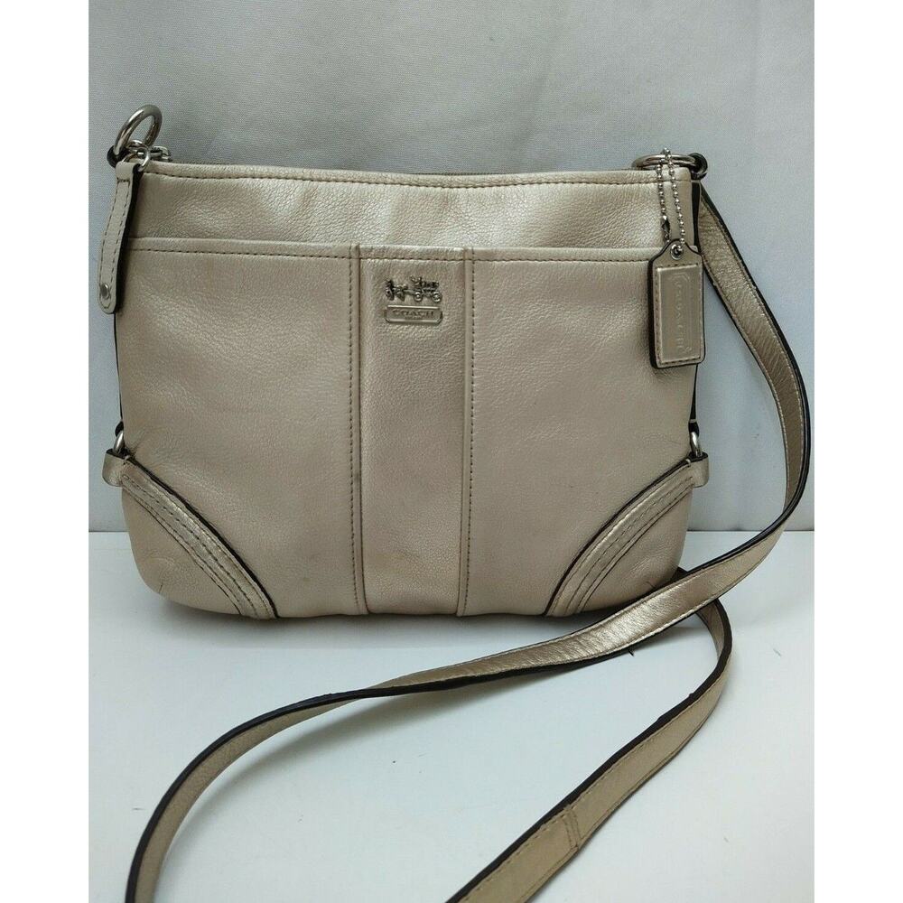 Coach Madison Beige Leather Zipper Closure Crossbody Bag